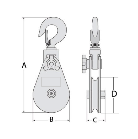 8" x 15 Ton W.L.L Wire Rope Snatch Block Swivel Hook 22mm-24mm Rope