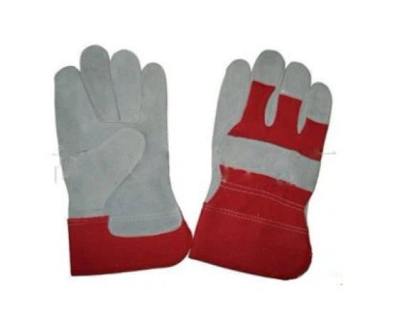 TH-2301 Cowhide Split Leather Glove, 10.5'' Grey Cowhide Split Leather Full Palm Glove, Red Twill Cotton Back And Rubberized Cuff, Half Lining.