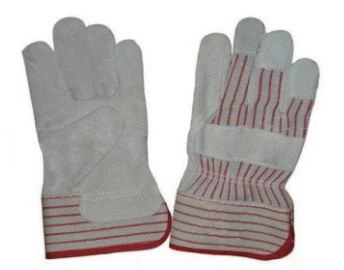 TH-2013 Cowhide Split Leather Glove, 10.5'' Grey Cowhide Split Leather Full Palm Glove, Stripe Cotton Back And Rubberized Cuff, Half Lining.