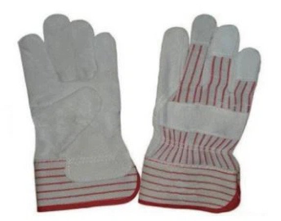 TH-2013 Cowhide Split Leather Glove, 10.5'' Grey Cowhide Split Leather Full Palm Glove, Stripe Cotton Back And Rubberized Cuff, Half Lining.