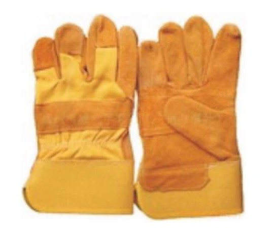 TH-1401 Cowhide Split Leather Glove, 10.5'' Yellow Cowhide Split Leather Patch Palm Glove, Yellow Twill Cotton Back And Rubberized Cuff, Half Lining.