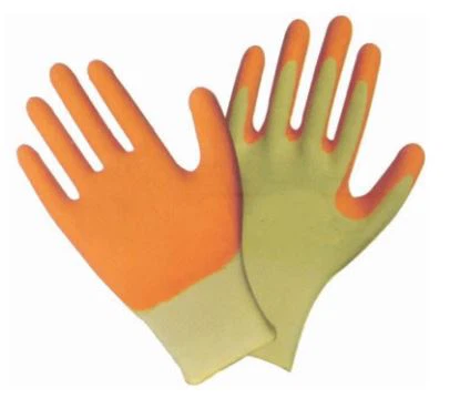 THX-3201 Latex Coated Gloves, Seamless 13G Polyster Shell, Crinkle Latex Coated Gloves. Orange Red Latex Coating, Other Color Is Available.