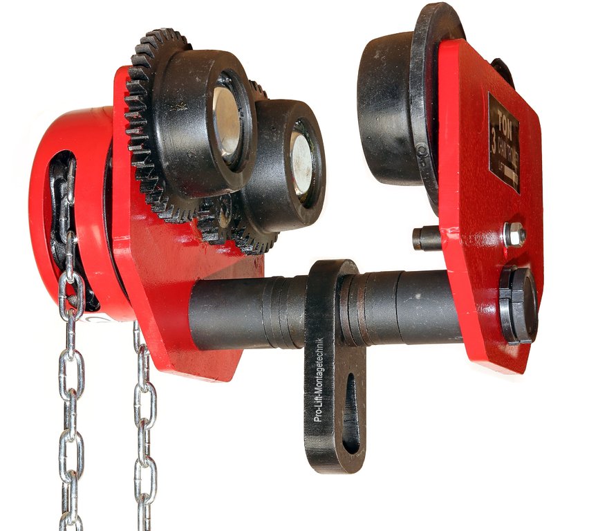 3t plain trolley, heavy duty design, with gear and hand chain, TR9430T, 02045
